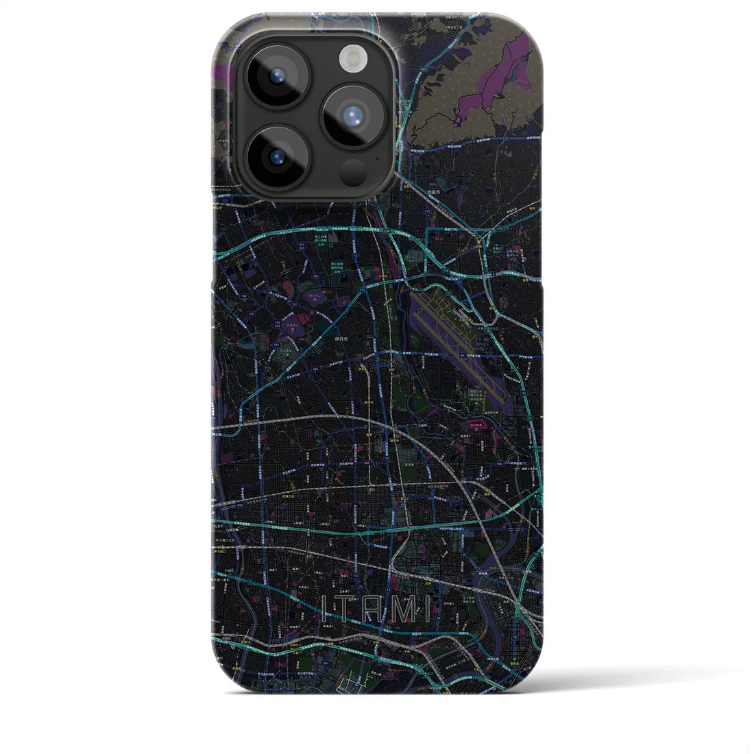 【伊丹】地図柄iPhoneケース（バックカバータイプ・ブラック）iPhone 15 Pro Max 用
