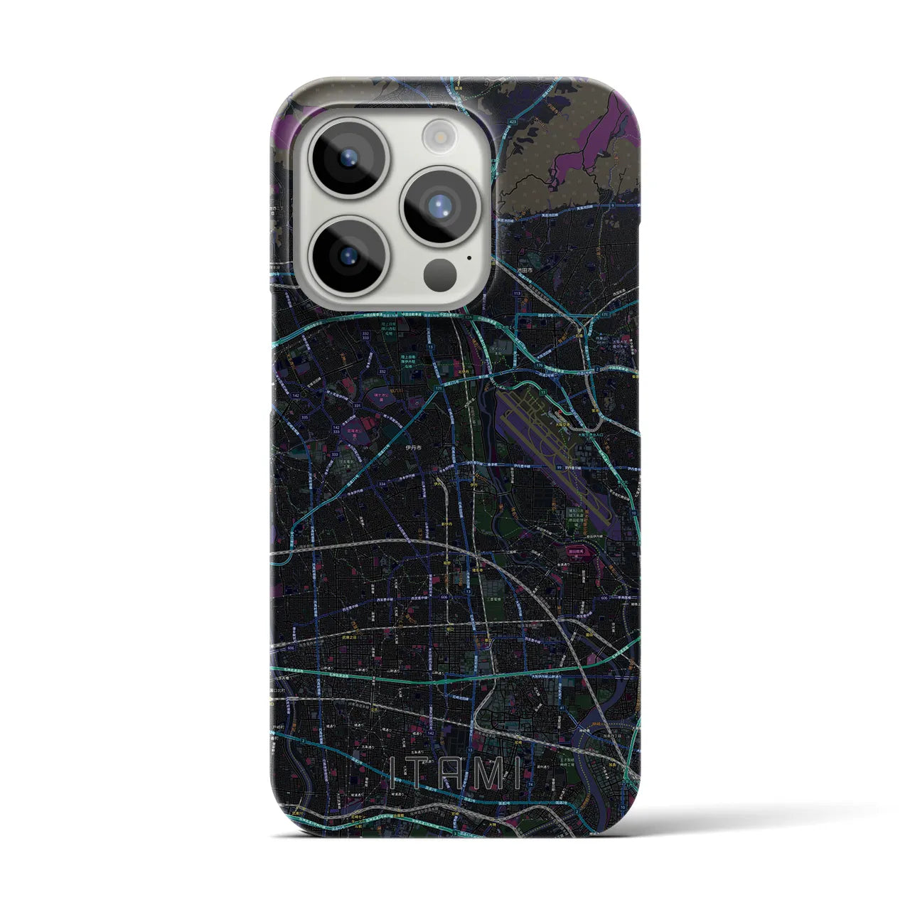 【伊丹】地図柄iPhoneケース（バックカバータイプ・ブラック）iPhone 15 Pro 用