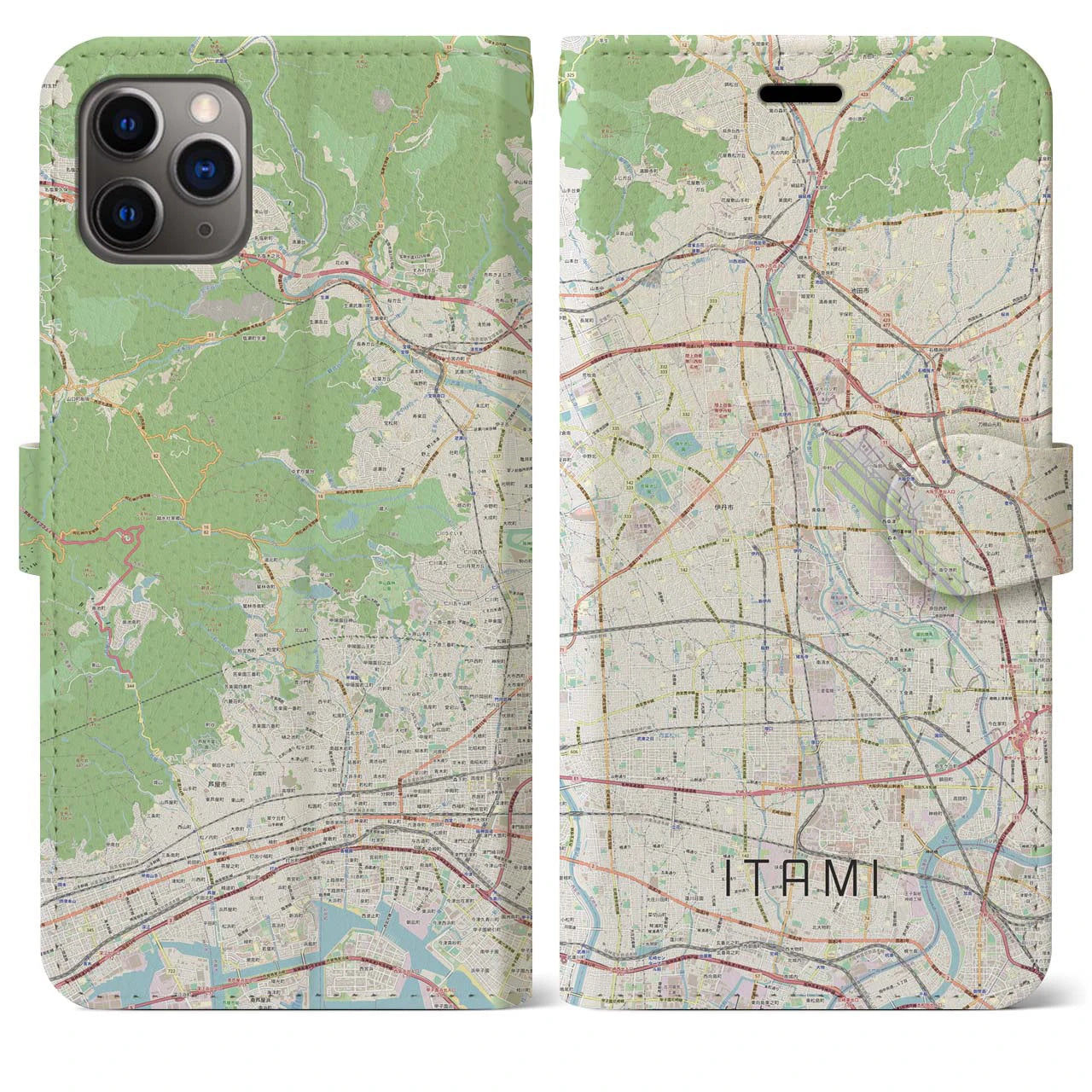 【伊丹】地図柄iPhoneケース（手帳両面タイプ・ナチュラル）iPhone 11 Pro Max 用