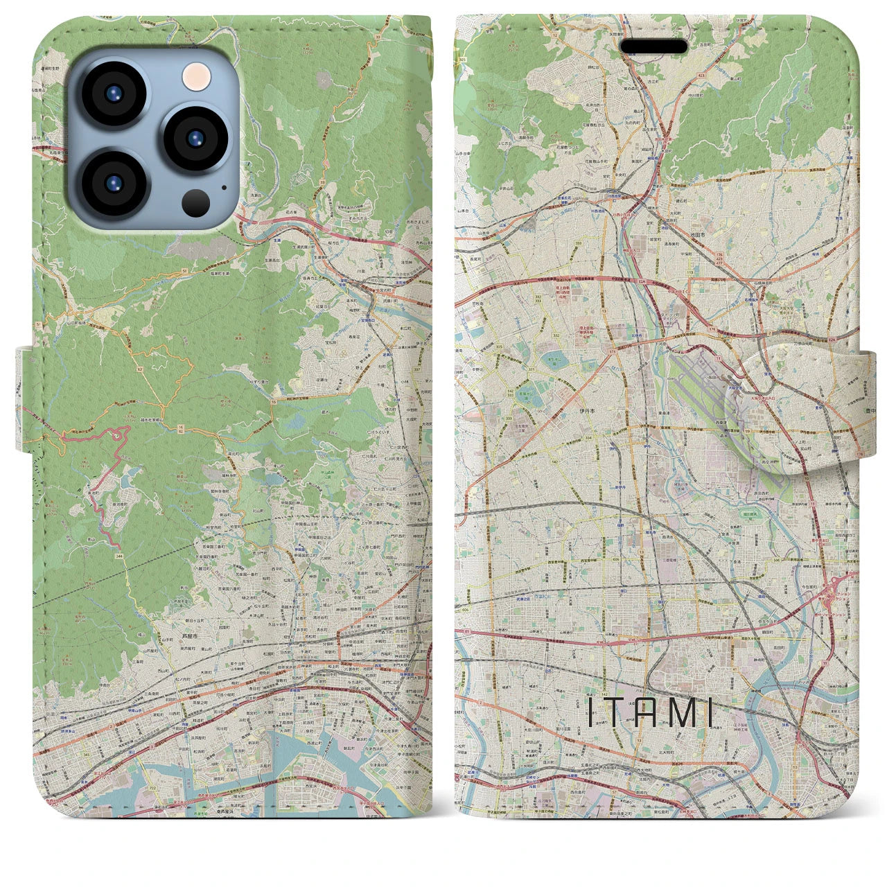 【伊丹】地図柄iPhoneケース（手帳両面タイプ・ナチュラル）iPhone 13 Pro Max 用
