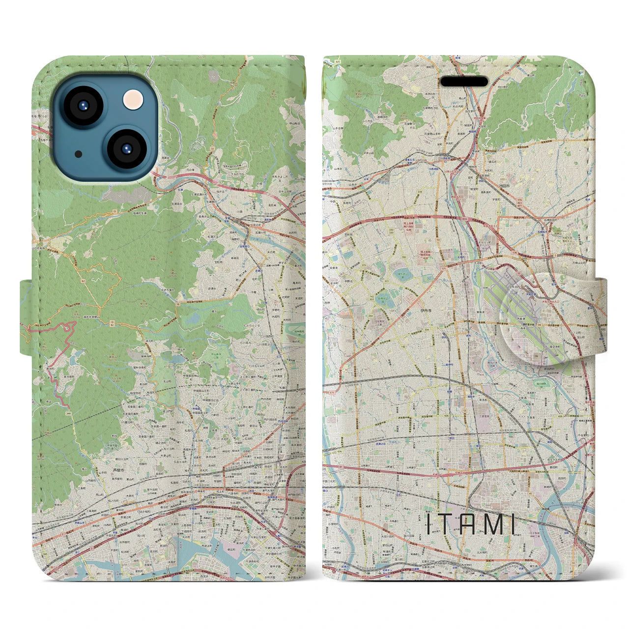 【伊丹】地図柄iPhoneケース（手帳両面タイプ・ナチュラル）iPhone 13 用