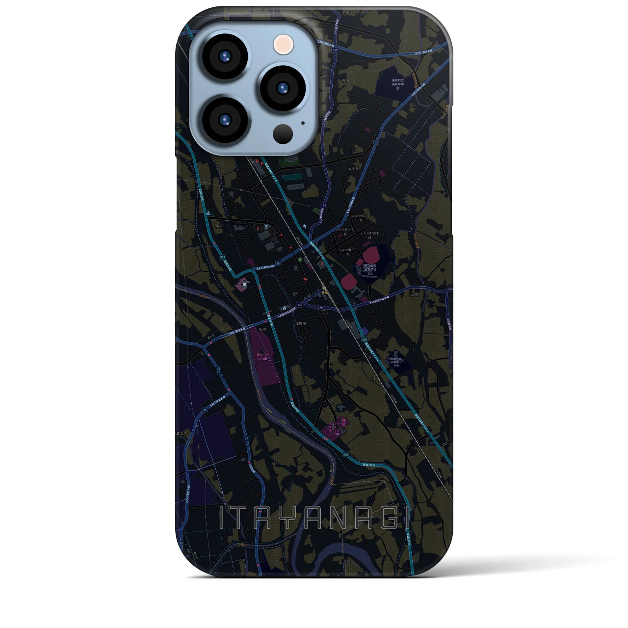【板柳】地図柄iPhoneケース（バックカバータイプ・ブラック）iPhone 13 Pro Max 用