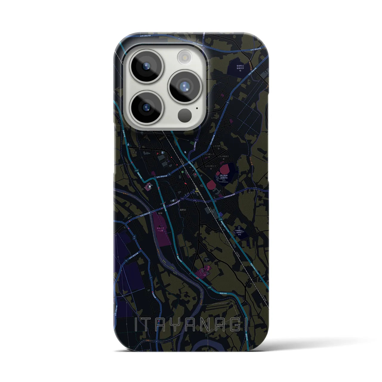 【板柳】地図柄iPhoneケース（バックカバータイプ・ブラック）iPhone 15 Pro 用