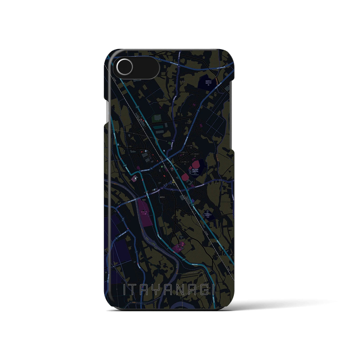 【板柳】地図柄iPhoneケース（バックカバータイプ・ブラック）iPhone SE（第3 / 第2世代） / 8 / 7 / 6s / 6 用