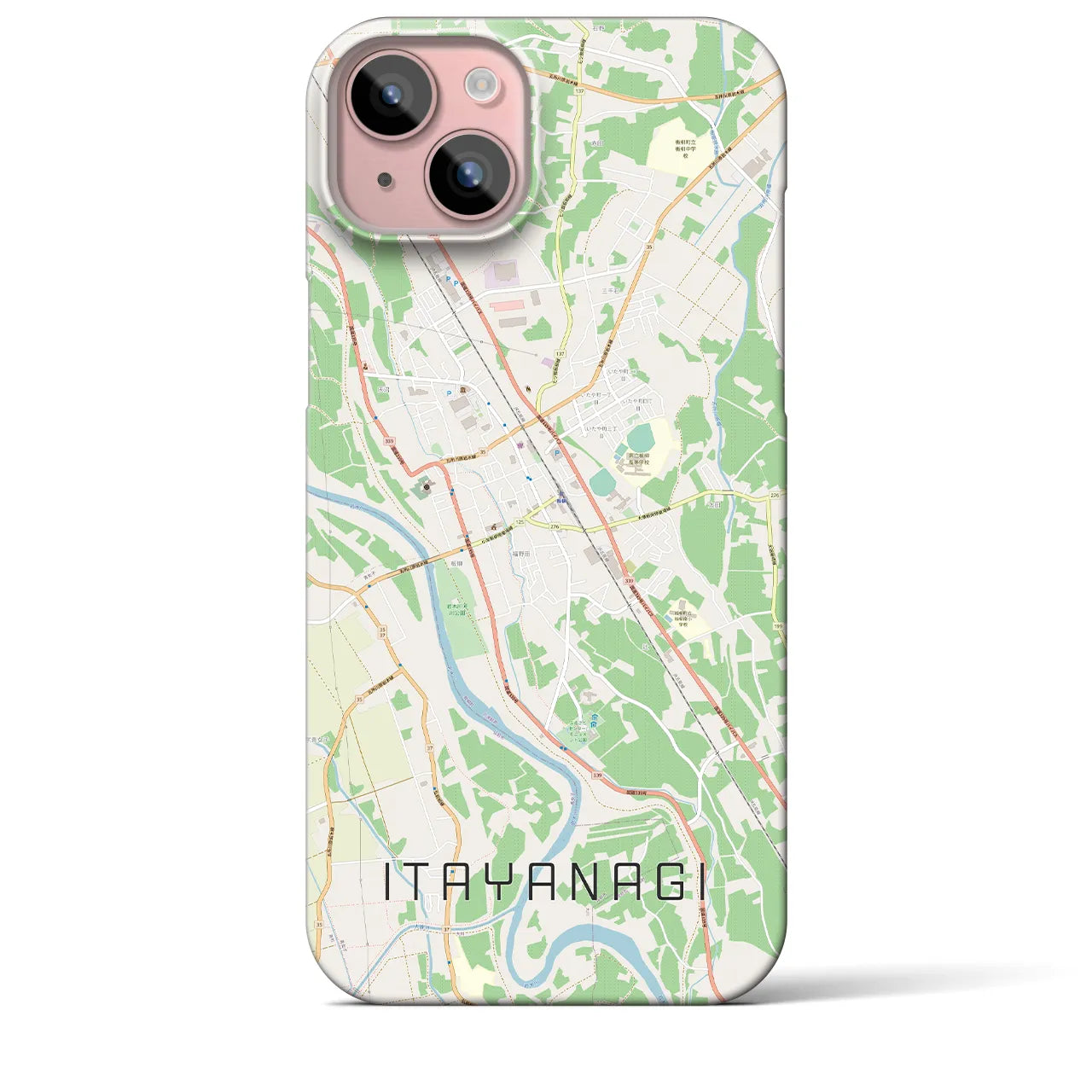 【板柳】地図柄iPhoneケース（バックカバータイプ・ナチュラル）iPhone 15 Plus 用