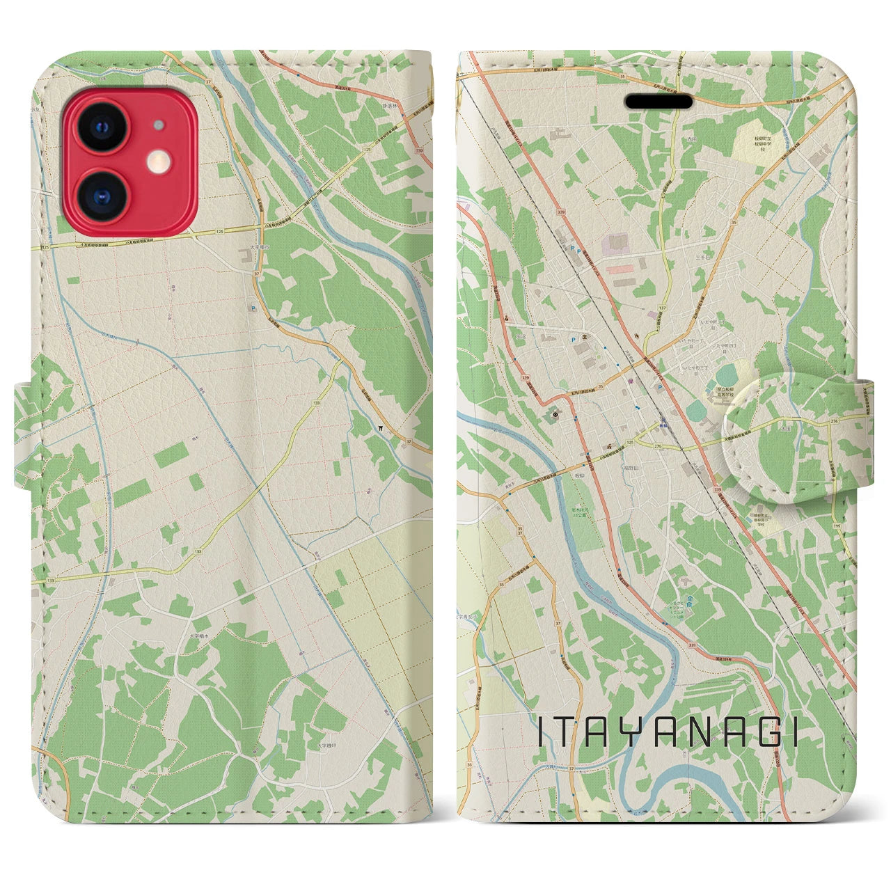 【板柳】地図柄iPhoneケース（手帳両面タイプ・ナチュラル）iPhone 11 用