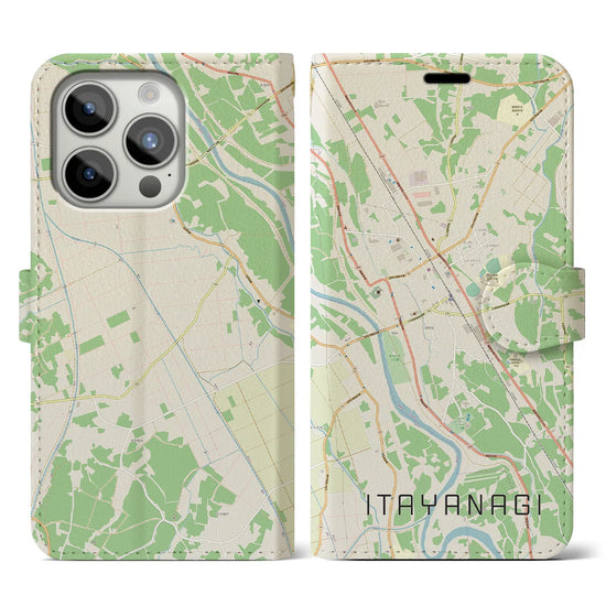 【板柳】地図柄iPhoneケース（手帳両面タイプ・ナチュラル）iPhone 15 Pro 用