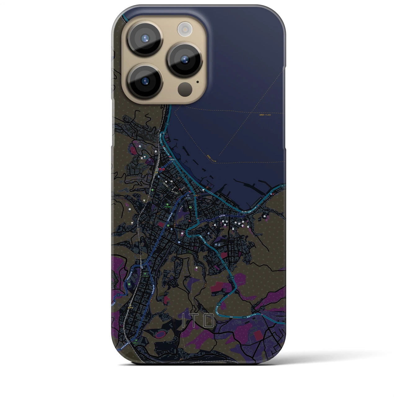 【伊東】地図柄iPhoneケース（バックカバータイプ・ブラック）iPhone 14 Pro Max 用