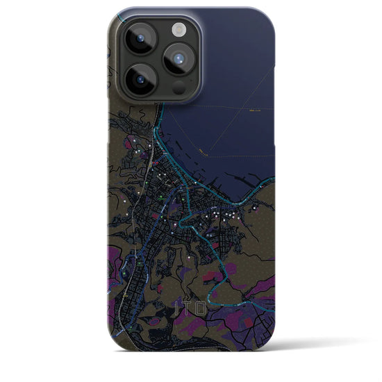 【伊東】地図柄iPhoneケース（バックカバータイプ・ブラック）iPhone 15 Pro Max 用