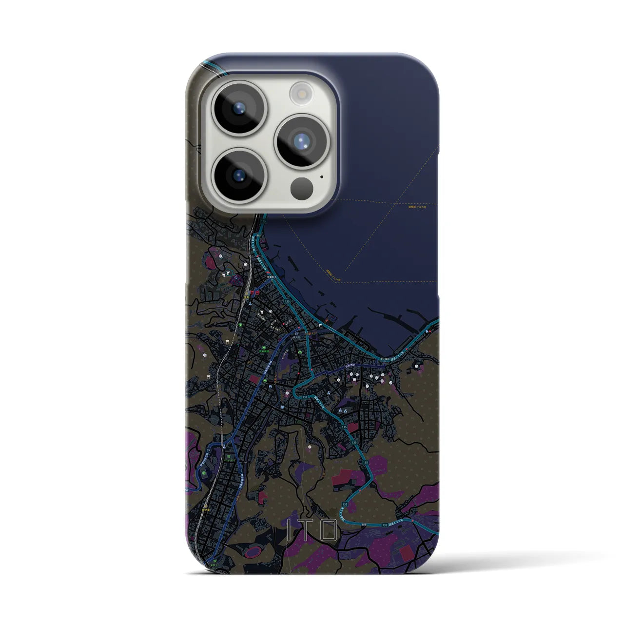 【伊東】地図柄iPhoneケース（バックカバータイプ・ブラック）iPhone 15 Pro 用
