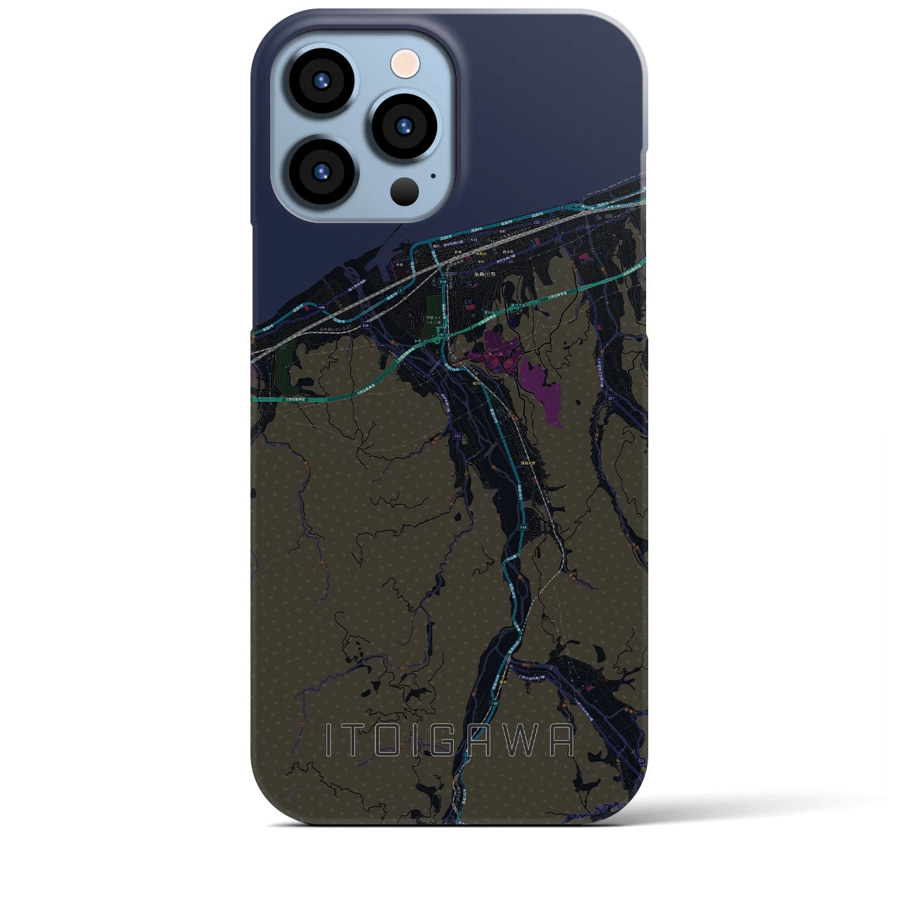【糸魚川】地図柄iPhoneケース（バックカバータイプ・ブラック）iPhone 13 Pro Max 用