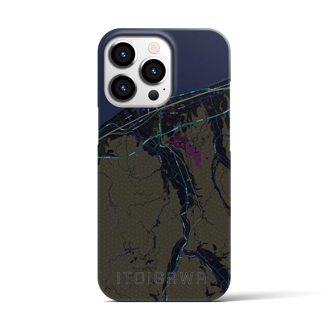 【糸魚川】地図柄iPhoneケース（バックカバータイプ・ブラック）iPhone 13 Pro 用