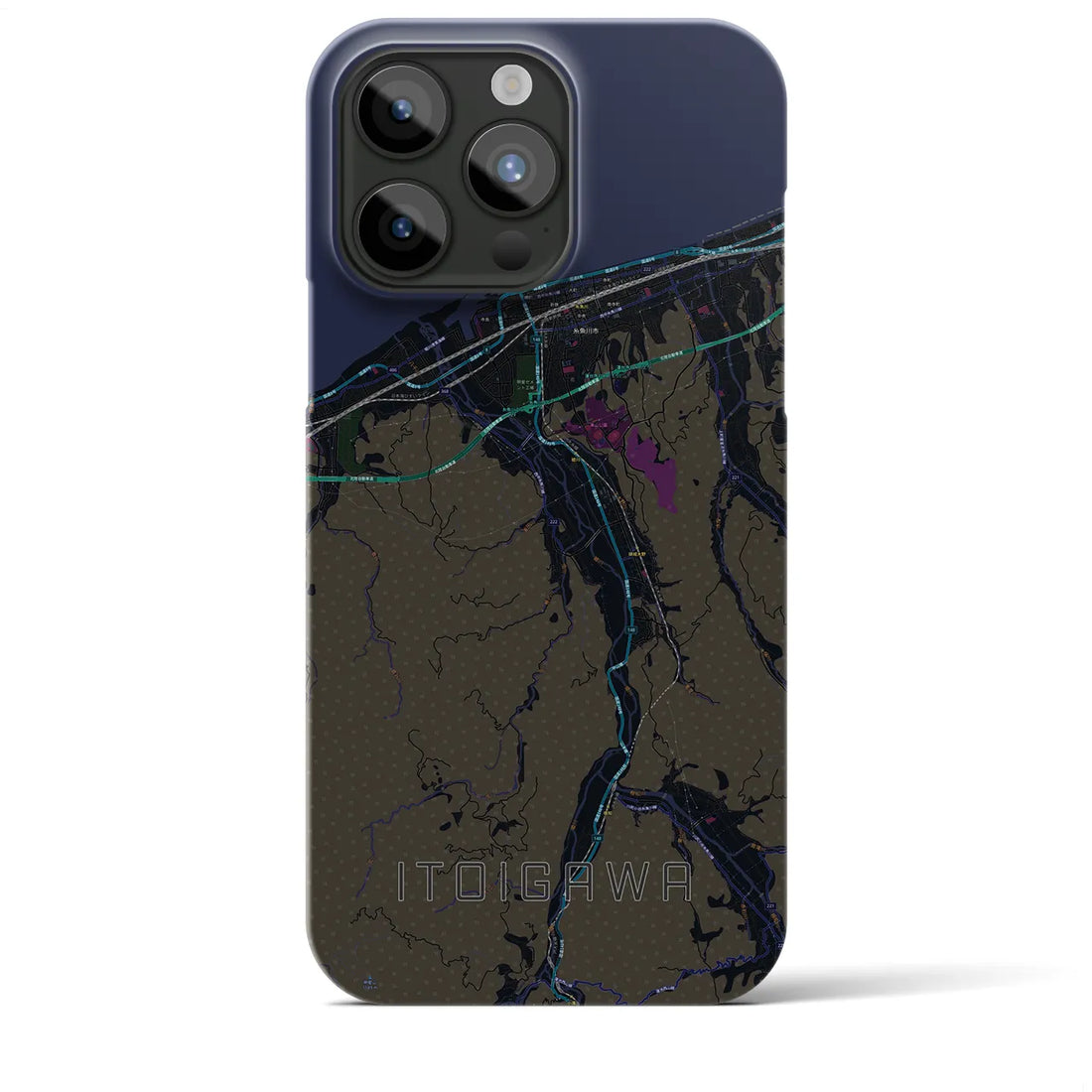 【糸魚川】地図柄iPhoneケース（バックカバータイプ・ブラック）iPhone 15 Pro Max 用