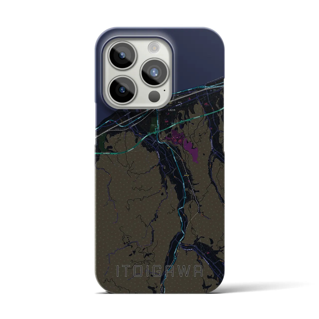 【糸魚川】地図柄iPhoneケース（バックカバータイプ・ブラック）iPhone 15 Pro 用