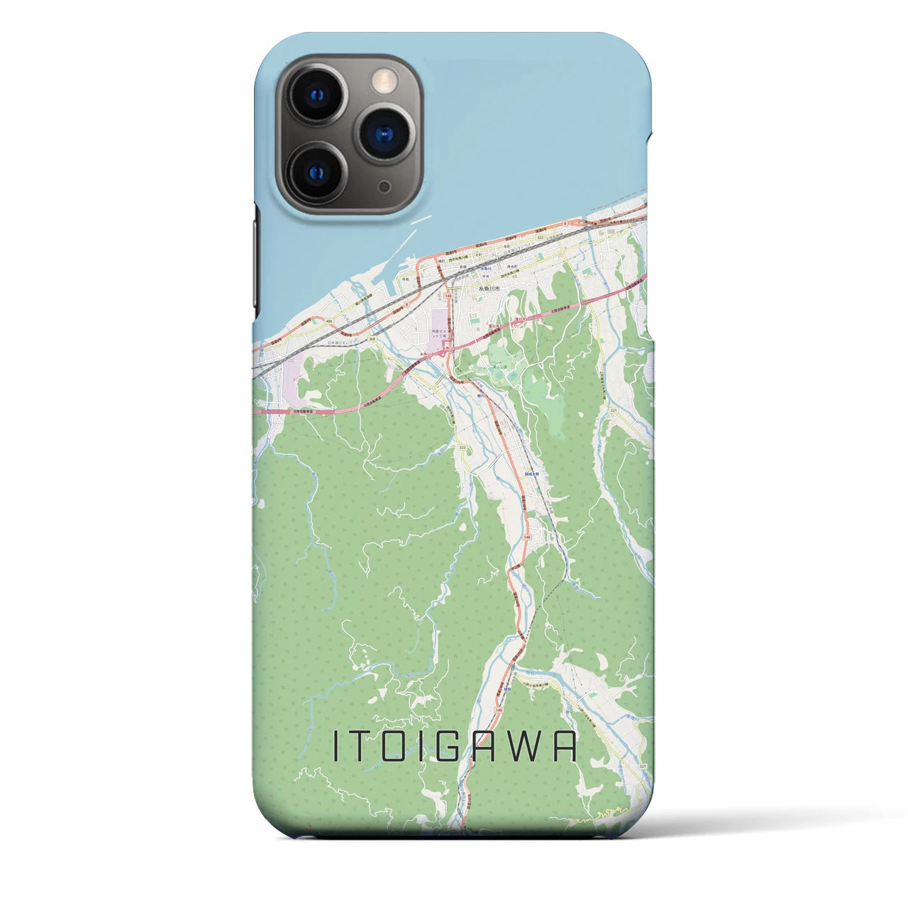 【糸魚川】地図柄iPhoneケース（バックカバータイプ・ナチュラル）iPhone 11 Pro Max 用