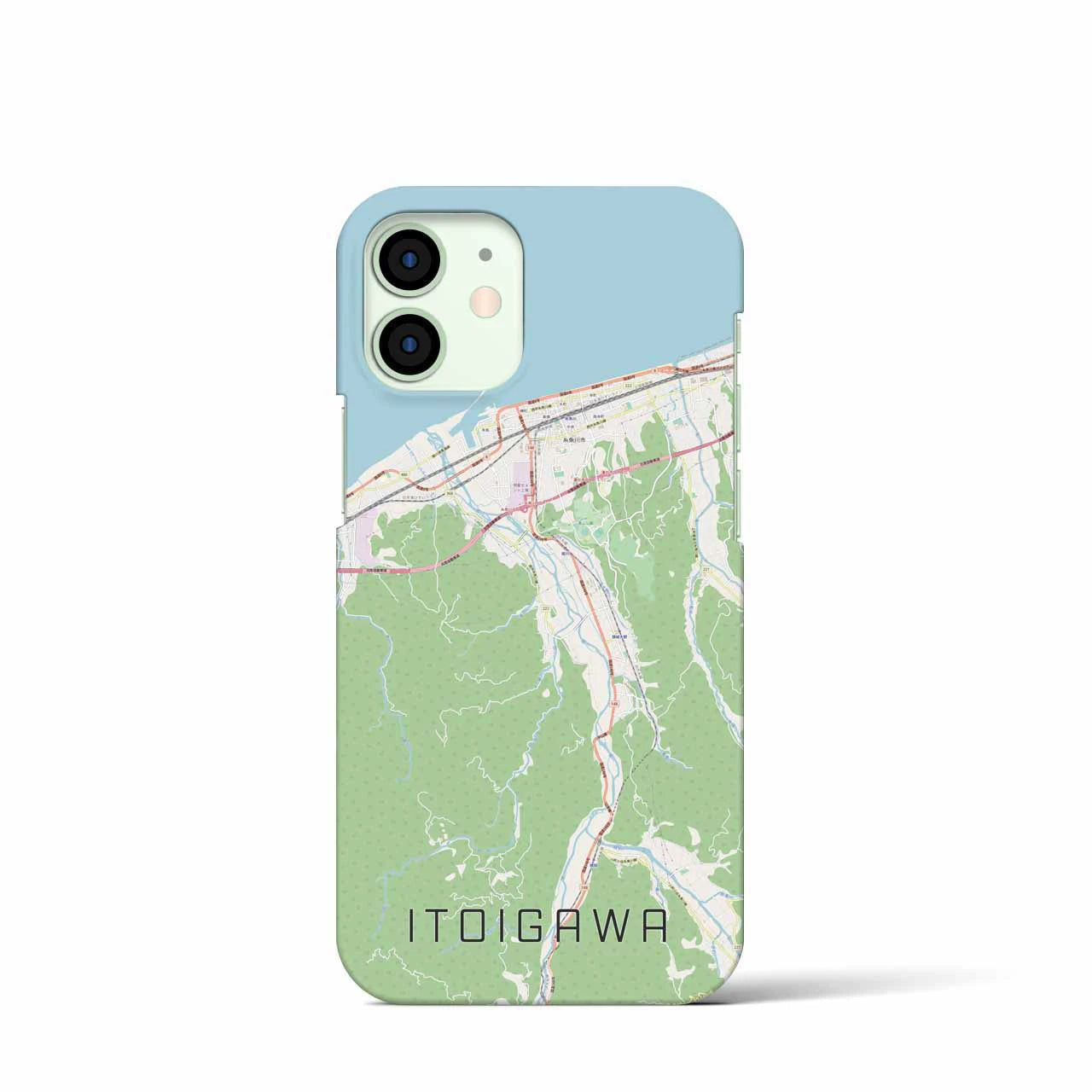 【糸魚川】地図柄iPhoneケース（バックカバータイプ・ナチュラル）iPhone 12 mini 用