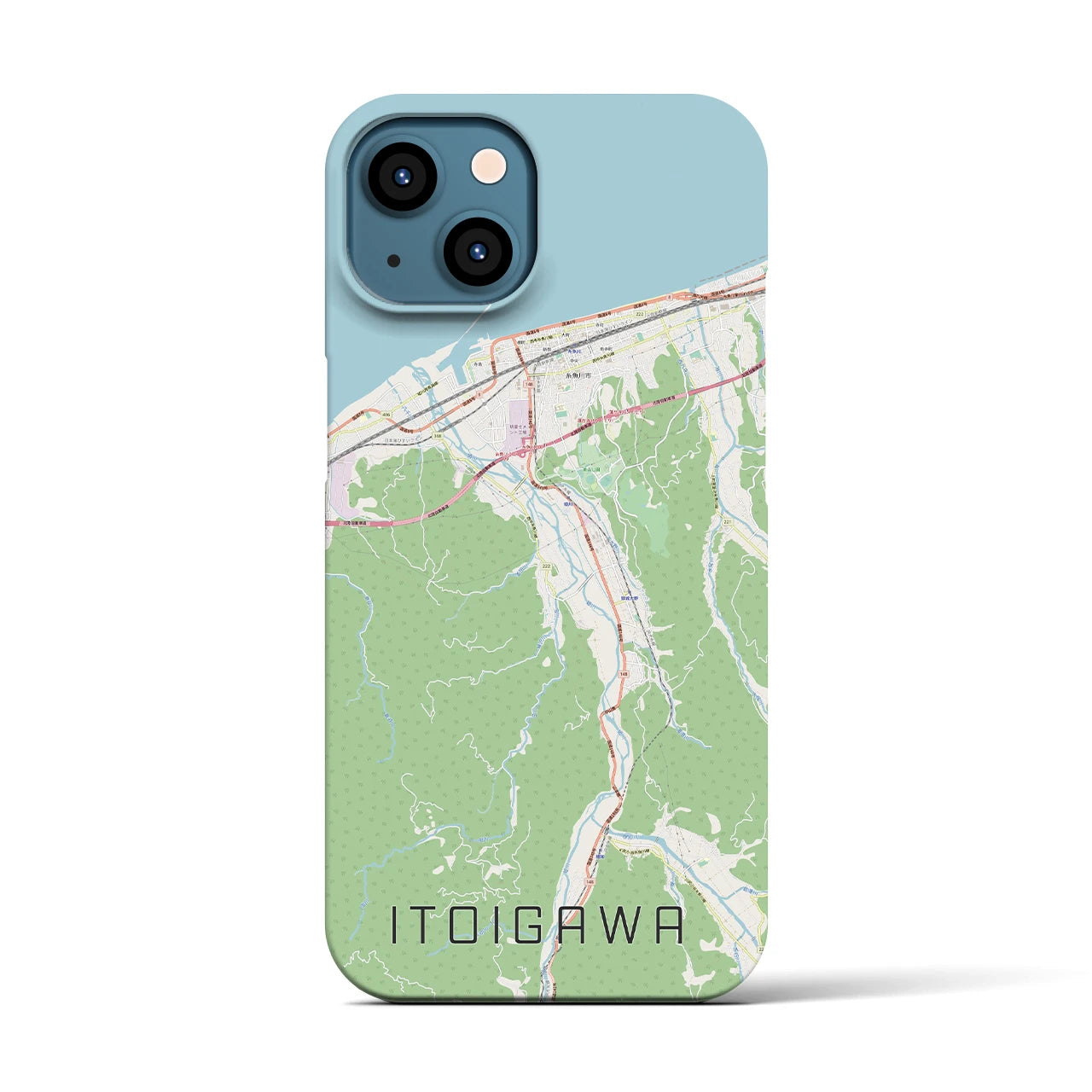 【糸魚川】地図柄iPhoneケース（バックカバータイプ・ナチュラル）iPhone 13 用