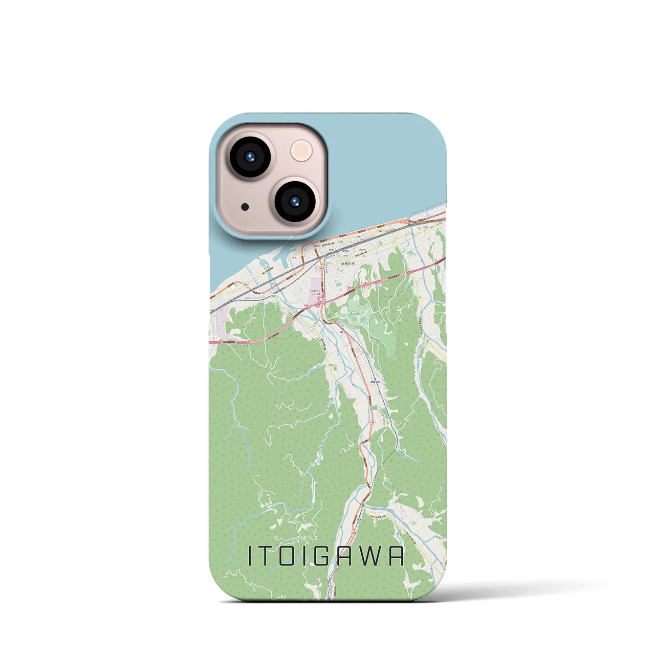 【糸魚川】地図柄iPhoneケース（バックカバータイプ・ナチュラル）iPhone 13 mini 用