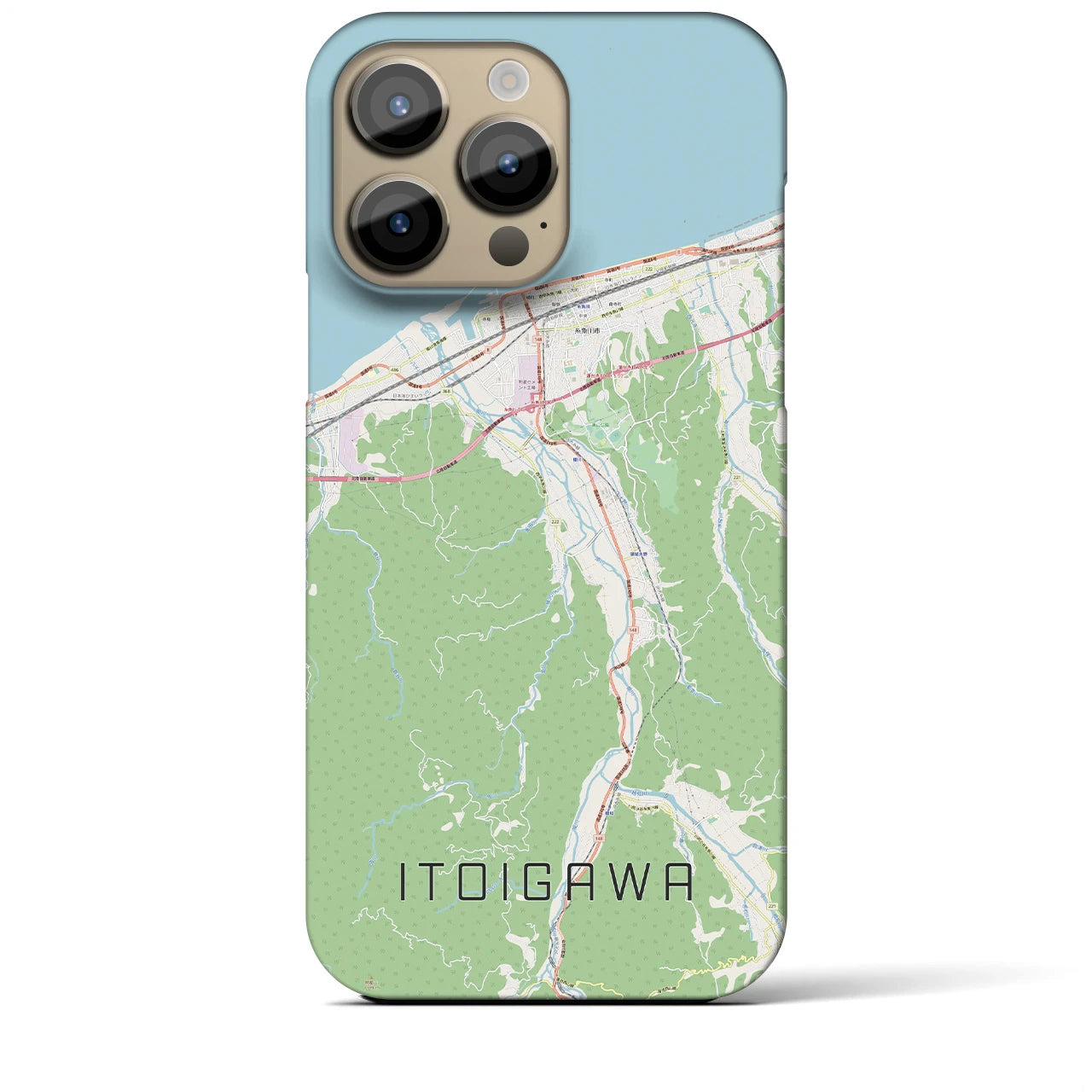 【糸魚川】地図柄iPhoneケース（バックカバータイプ・ナチュラル）iPhone 14 Pro Max 用