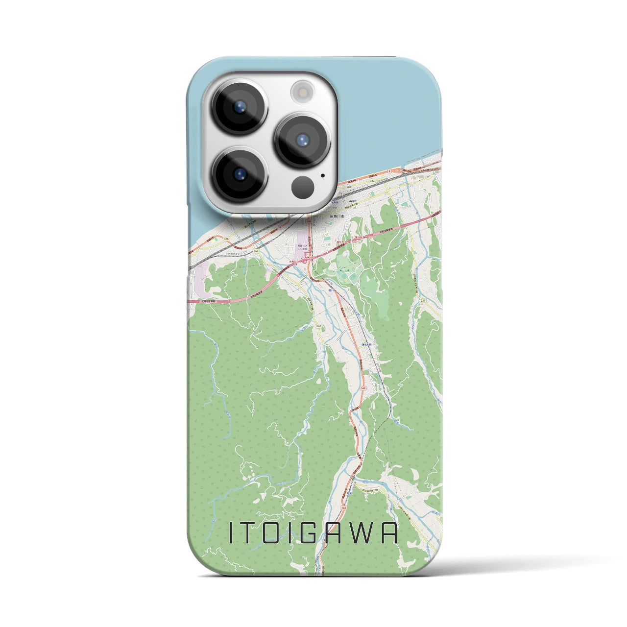 【糸魚川】地図柄iPhoneケース（バックカバータイプ・ナチュラル）iPhone 14 Pro 用