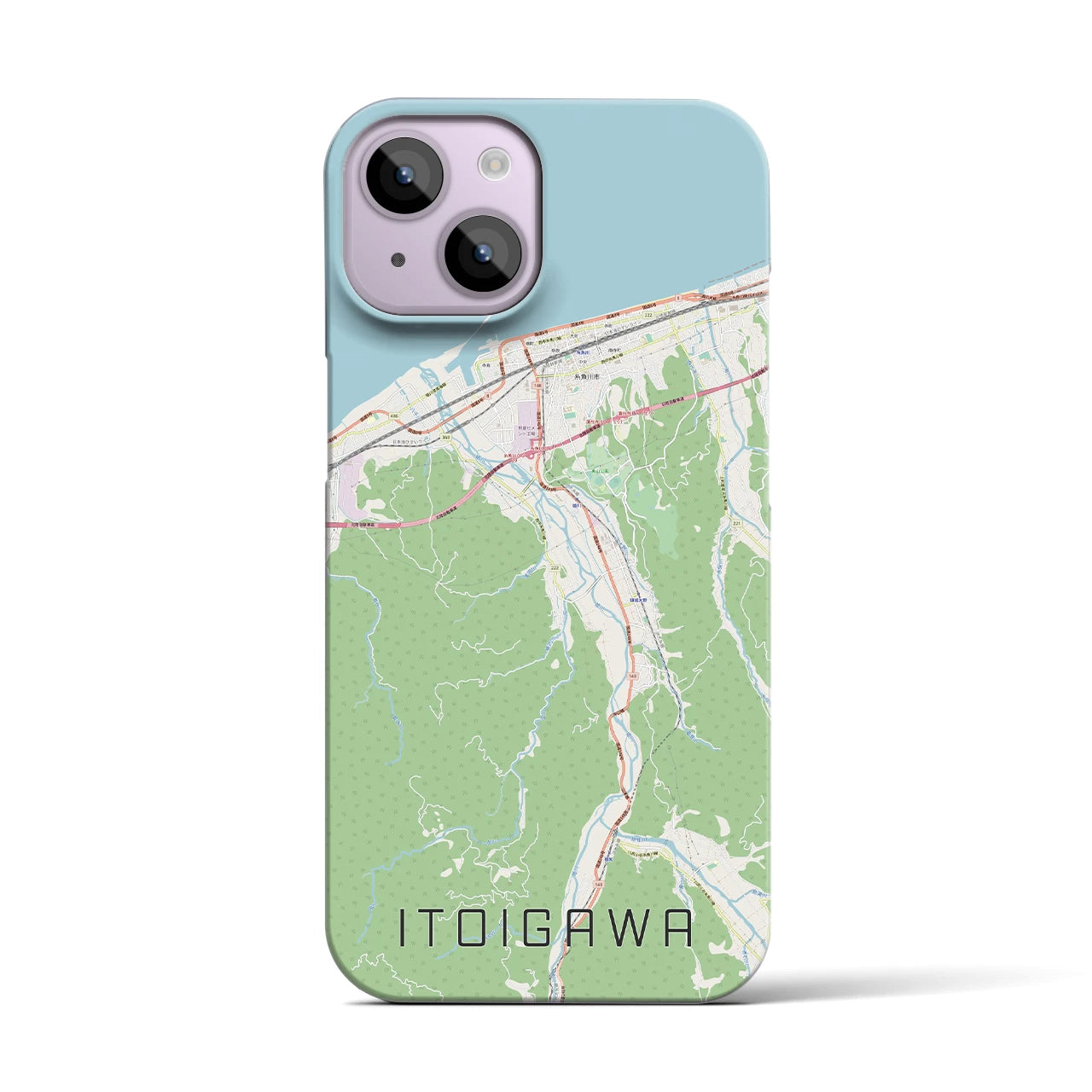 【糸魚川】地図柄iPhoneケース（バックカバータイプ・ナチュラル）iPhone 14 用