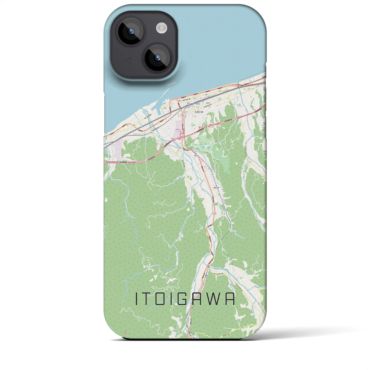 【糸魚川】地図柄iPhoneケース（バックカバータイプ・ナチュラル）iPhone 14 Plus 用