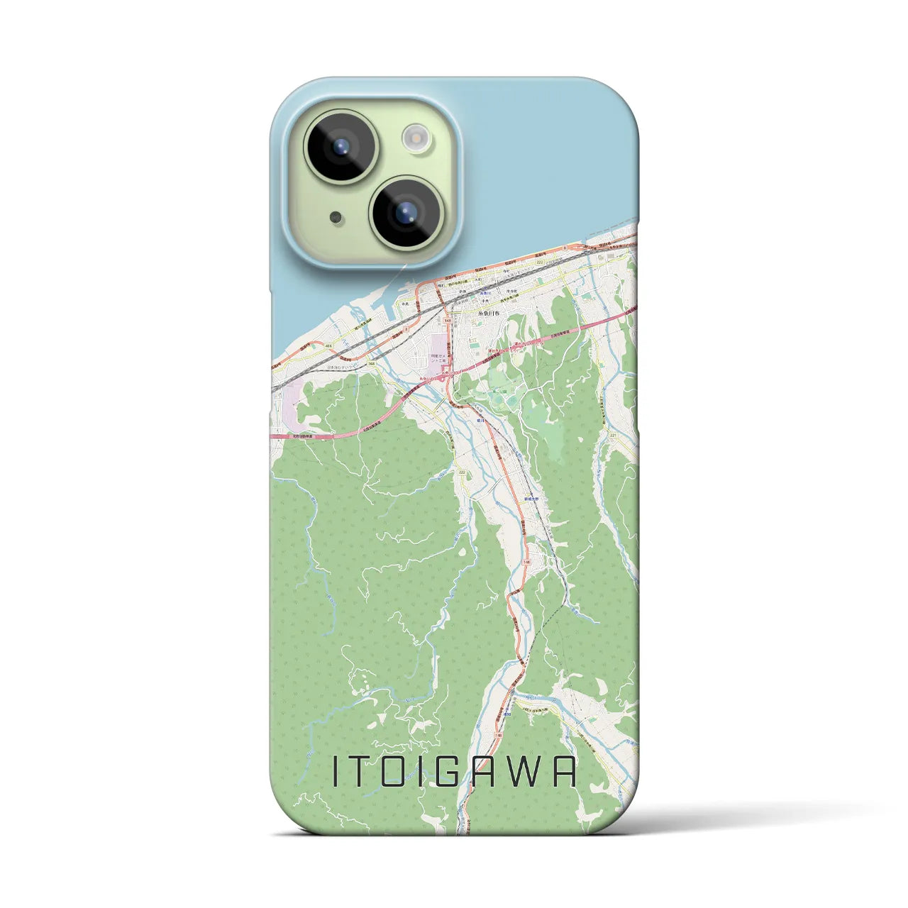 【糸魚川】地図柄iPhoneケース（バックカバータイプ・ナチュラル）iPhone 15 用