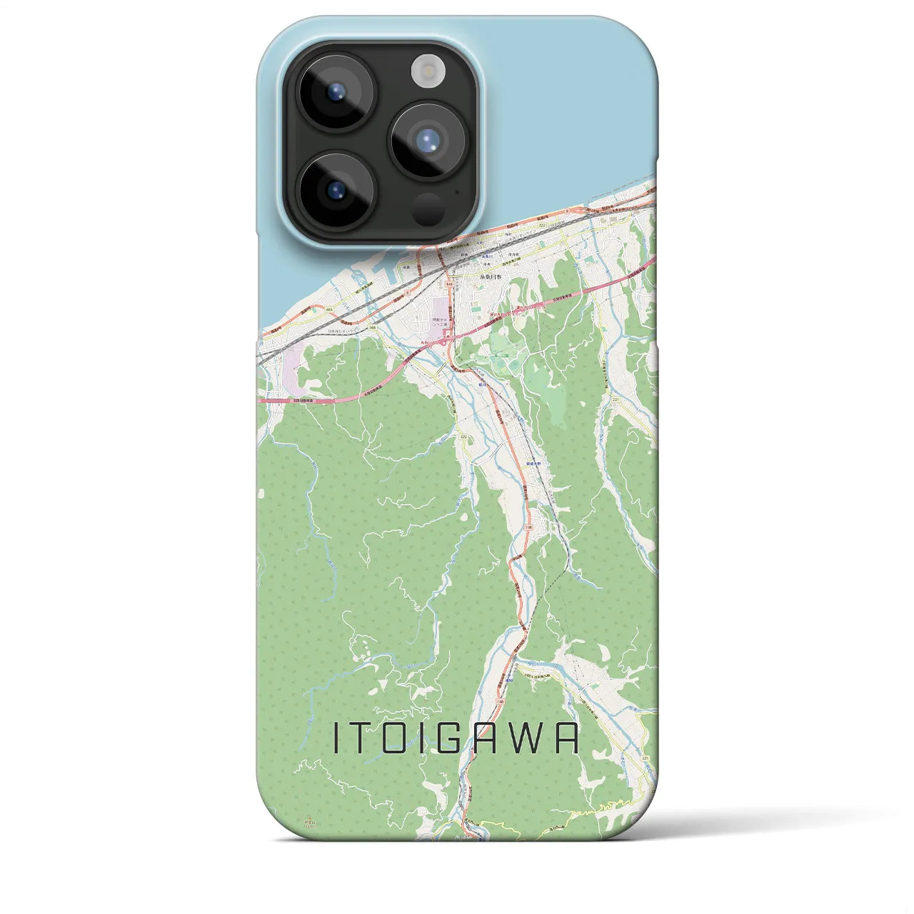 【糸魚川】地図柄iPhoneケース（バックカバータイプ・ナチュラル）iPhone 15 Pro Max 用