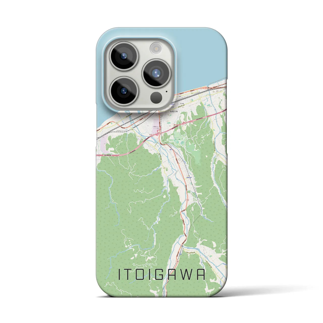 【糸魚川】地図柄iPhoneケース（バックカバータイプ・ナチュラル）iPhone 15 Pro 用