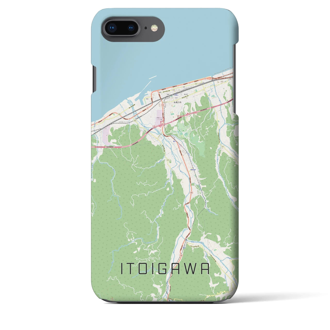 【糸魚川】地図柄iPhoneケース（バックカバータイプ・ナチュラル）iPhone 8Plus /7Plus / 6sPlus / 6Plus 用
