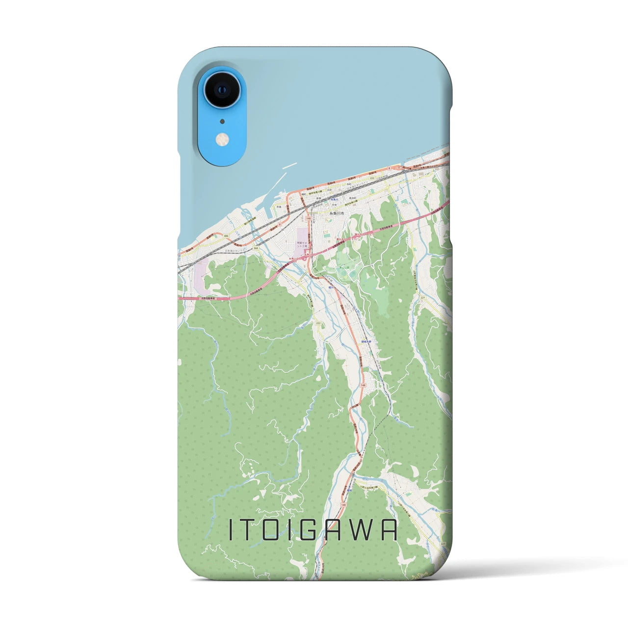 【糸魚川】地図柄iPhoneケース（バックカバータイプ・ナチュラル）iPhone XR 用