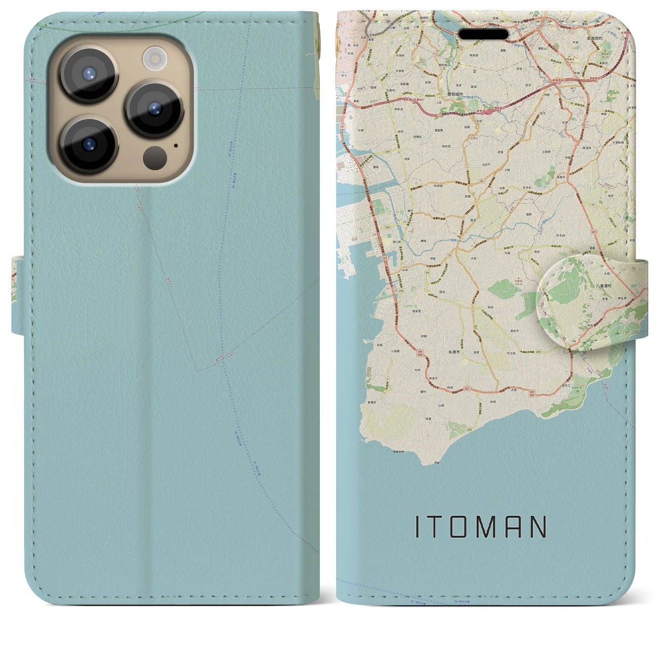 【糸満】地図柄iPhoneケース（手帳両面タイプ・ナチュラル）iPhone 14 Pro Max 用