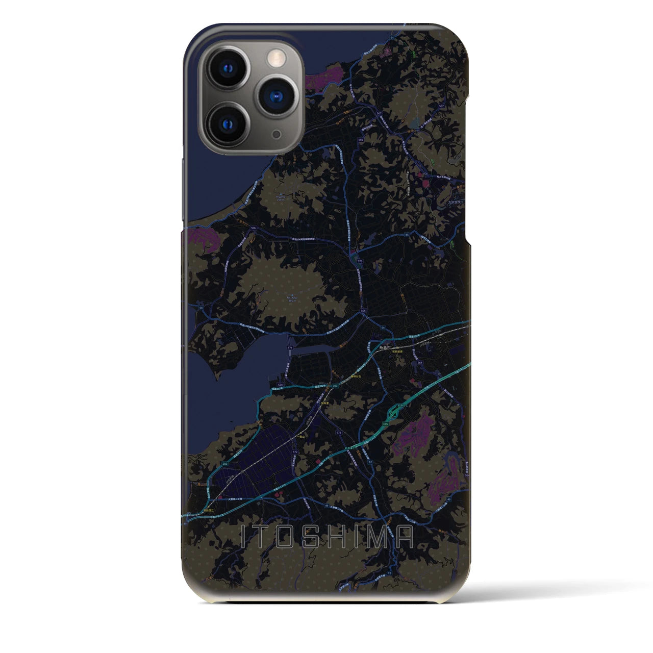 【糸島】地図柄iPhoneケース（バックカバータイプ・ブラック）iPhone 11 Pro Max 用