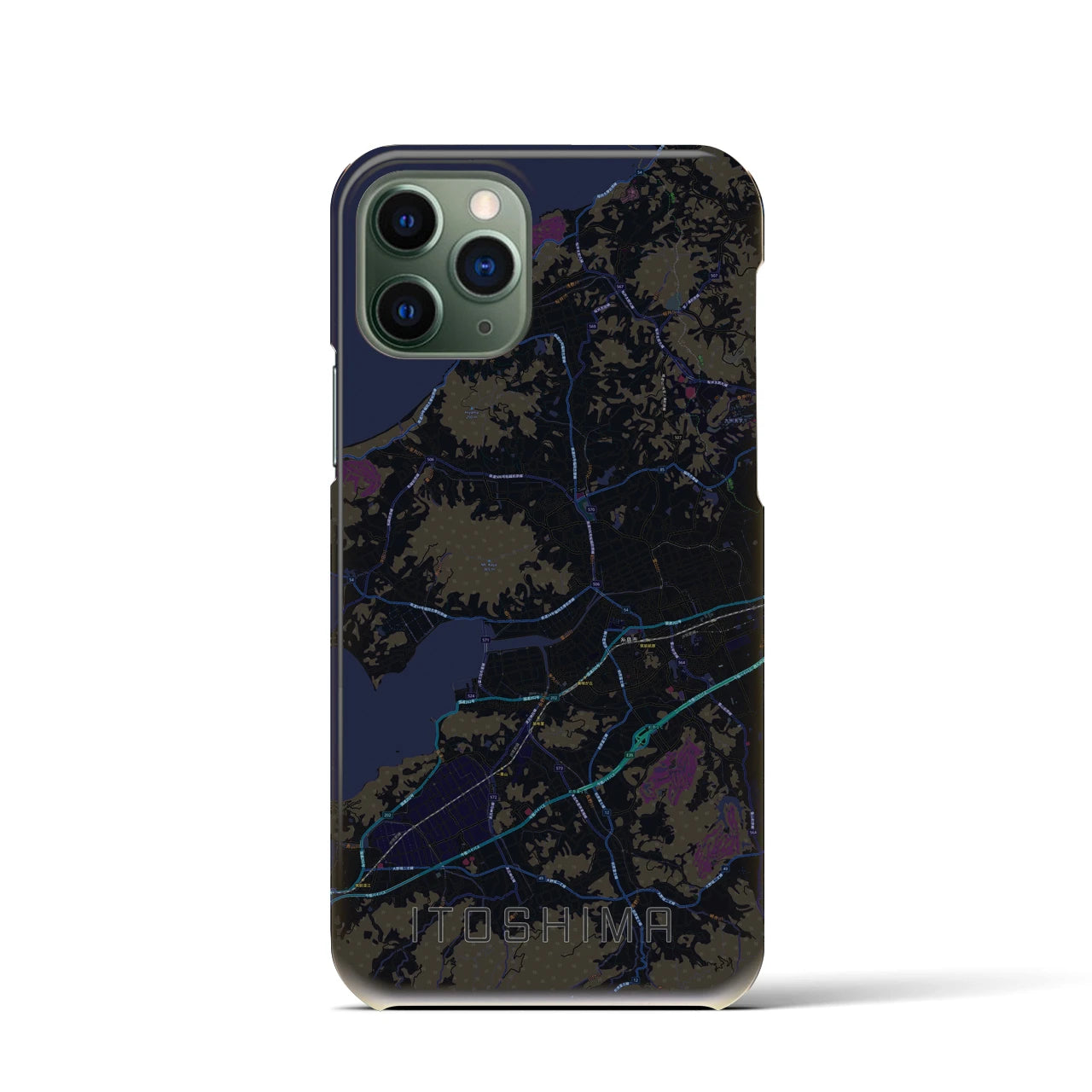 【糸島】地図柄iPhoneケース（バックカバータイプ・ブラック）iPhone 11 Pro 用