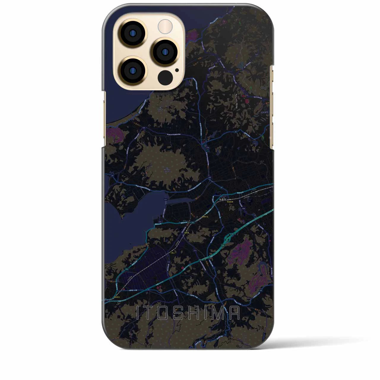 【糸島】地図柄iPhoneケース（バックカバータイプ・ブラック）iPhone 12 Pro Max 用
