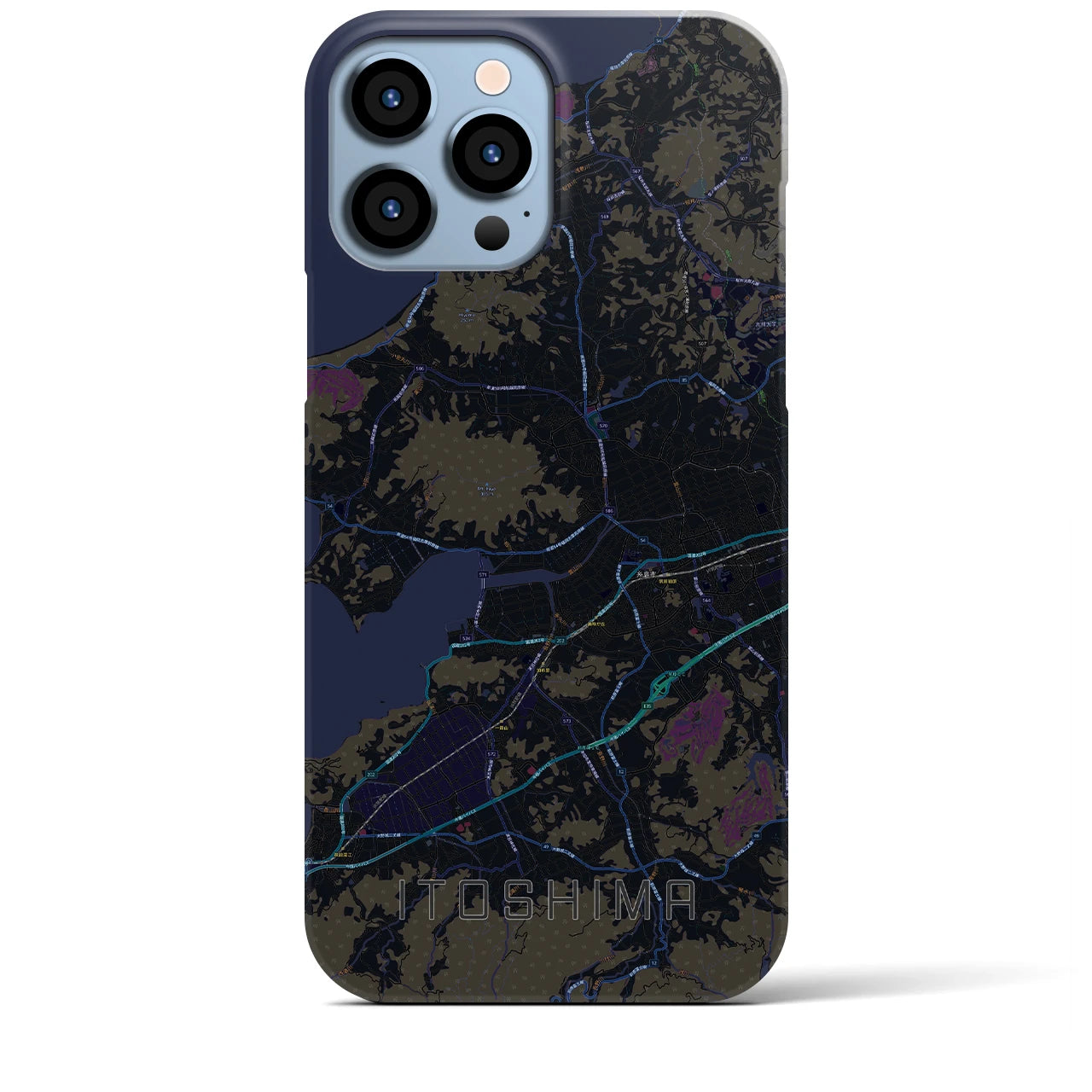 【糸島】地図柄iPhoneケース（バックカバータイプ・ブラック）iPhone 13 Pro Max 用