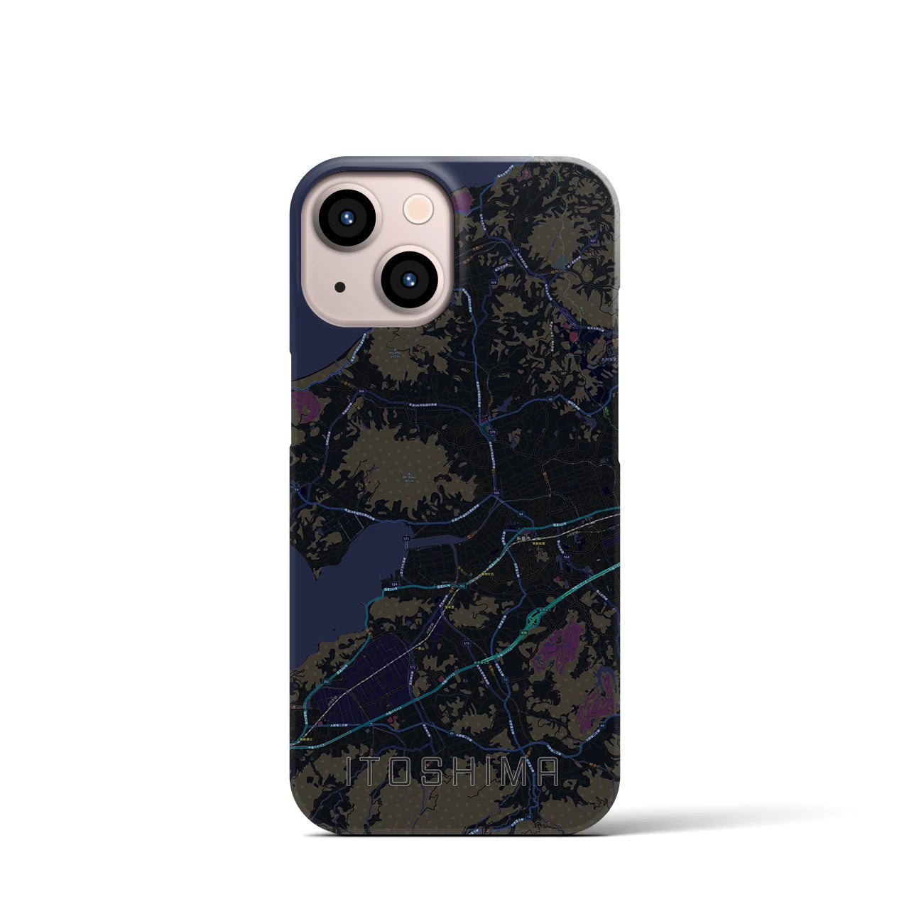 【糸島】地図柄iPhoneケース（バックカバータイプ・ブラック）iPhone 13 mini 用