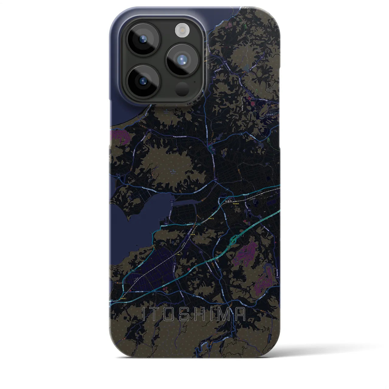 【糸島】地図柄iPhoneケース（バックカバータイプ・ブラック）iPhone 15 Pro Max 用