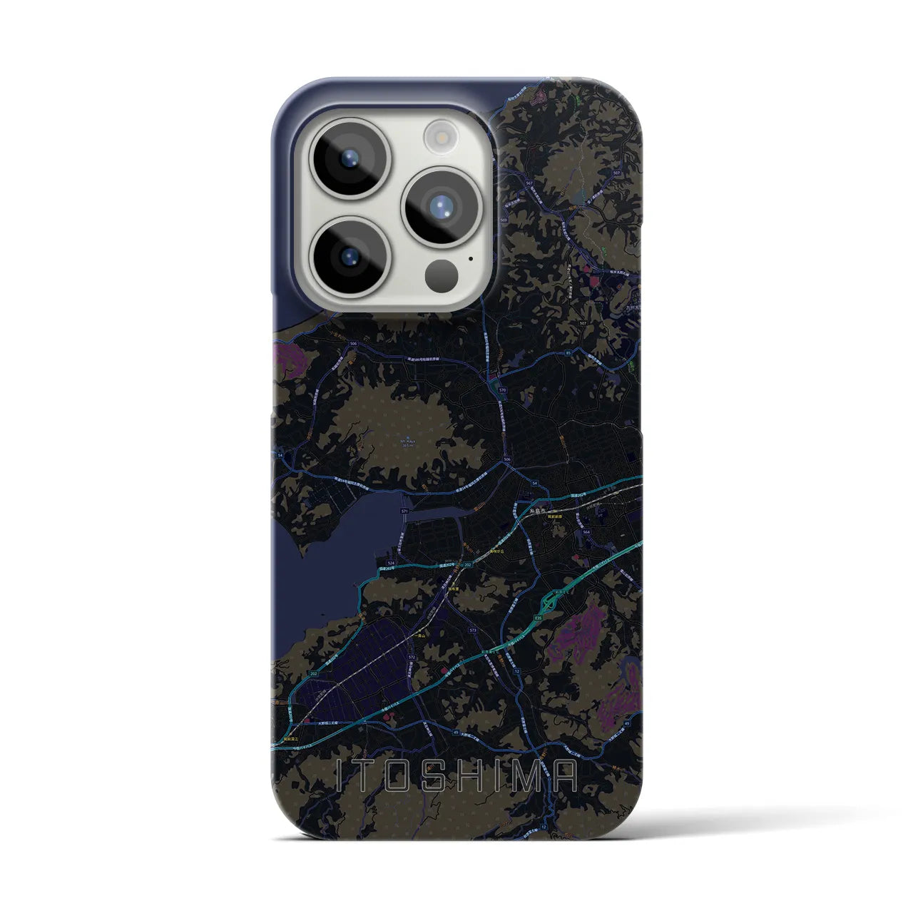 【糸島】地図柄iPhoneケース（バックカバータイプ・ブラック）iPhone 15 Pro 用