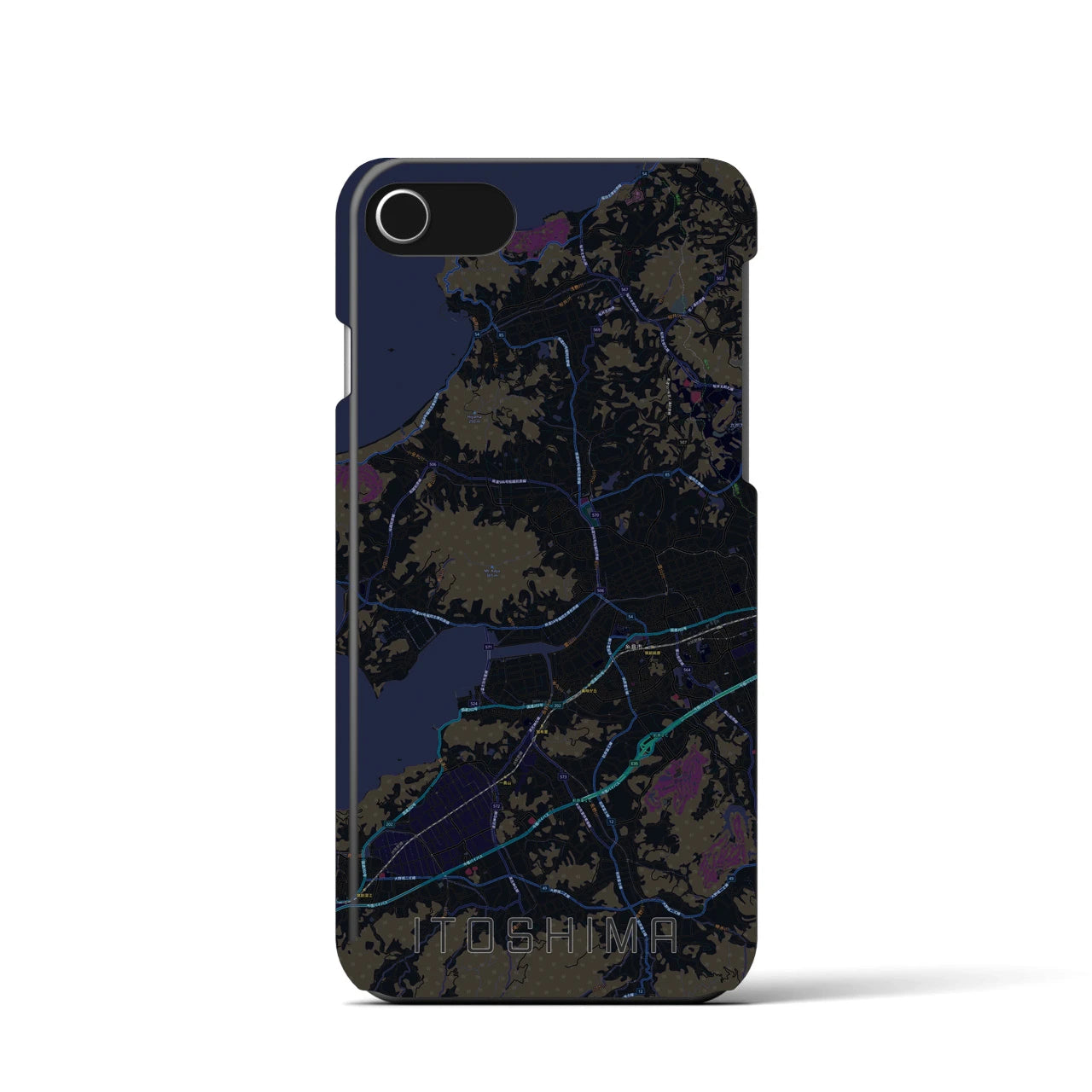 【糸島】地図柄iPhoneケース（バックカバータイプ・ブラック）iPhone SE（第3 / 第2世代） / 8 / 7 / 6s / 6 用