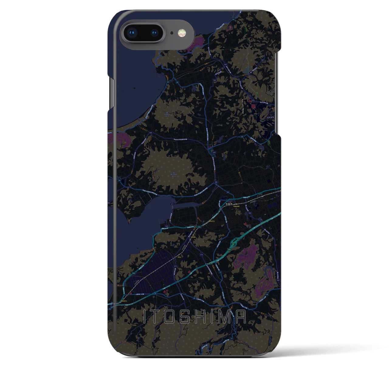 【糸島】地図柄iPhoneケース（バックカバータイプ・ブラック）iPhone 8Plus /7Plus / 6sPlus / 6Plus 用