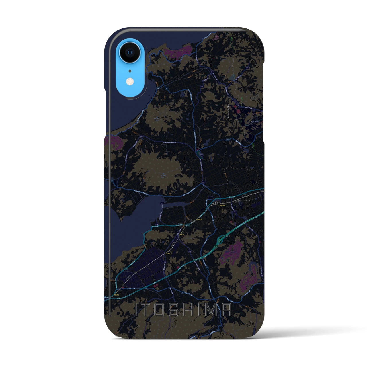 【糸島】地図柄iPhoneケース（バックカバータイプ・ブラック）iPhone XR 用
