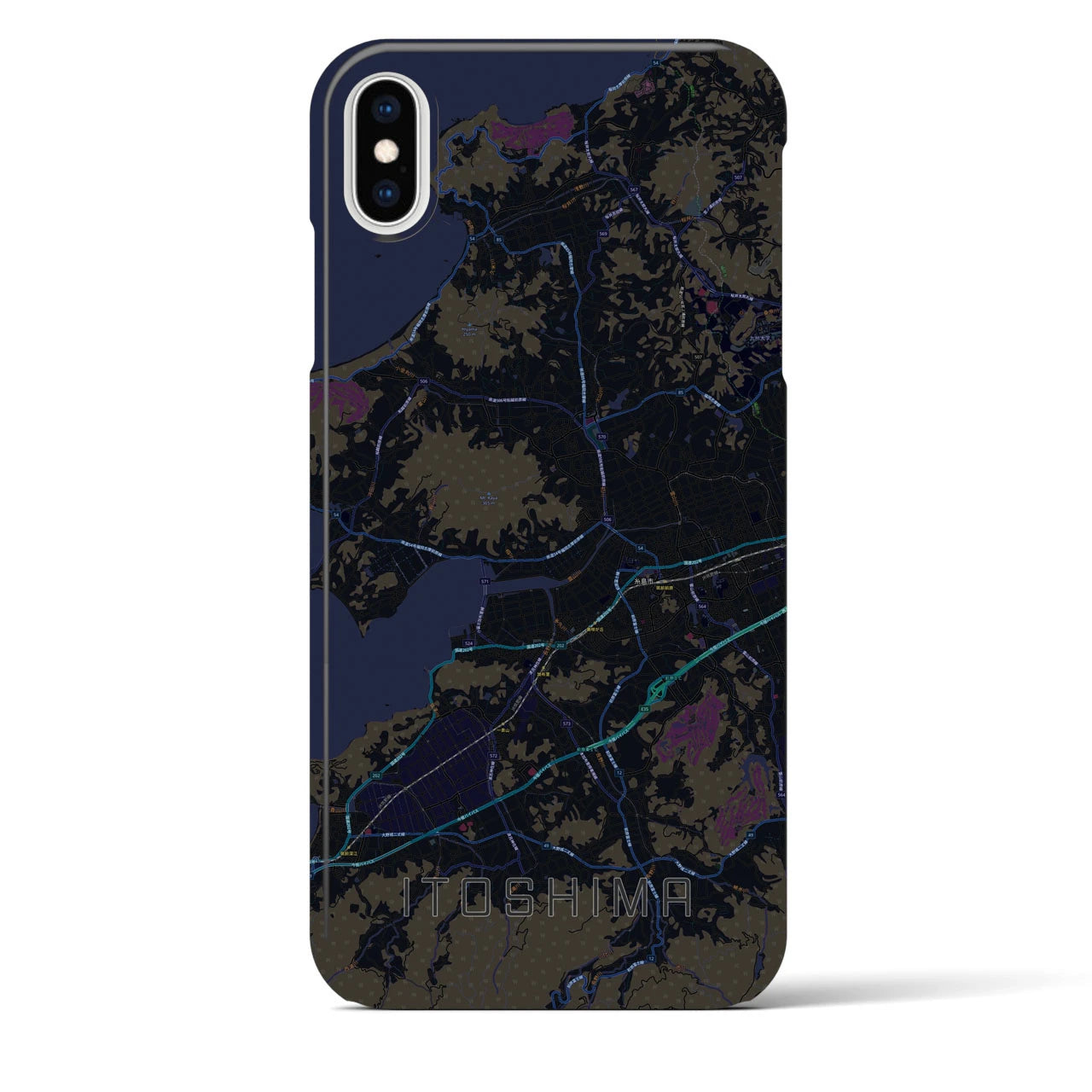 【糸島】地図柄iPhoneケース（バックカバータイプ・ブラック）iPhone XS Max 用