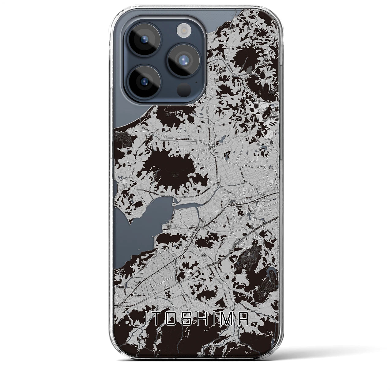【糸島】地図柄iPhoneケース（クリアタイプ・モノトーン）iPhone 15 Pro Max 用