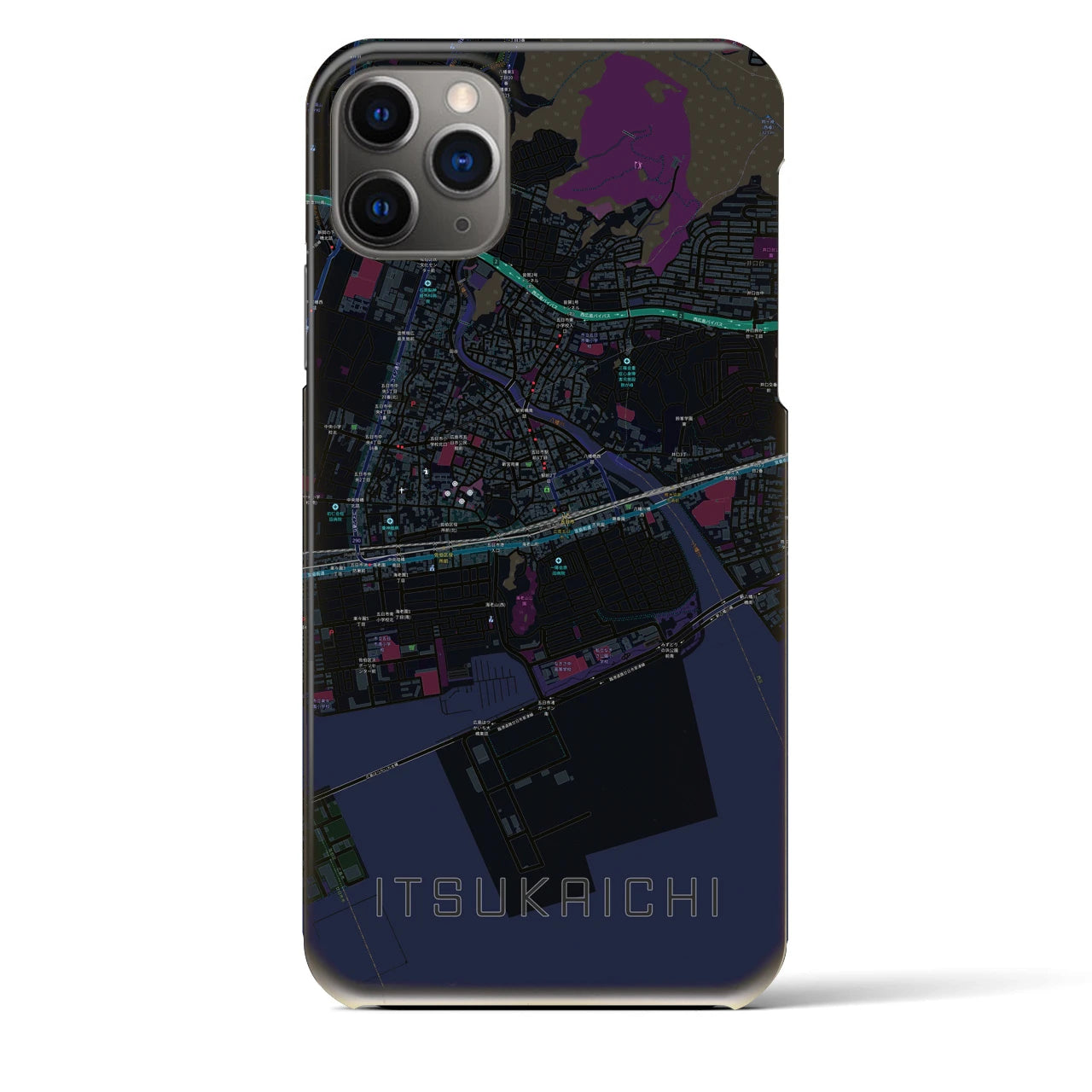 【五日市（広島県）】地図柄iPhoneケース（バックカバータイプ・ブラック）iPhone 11 Pro Max 用