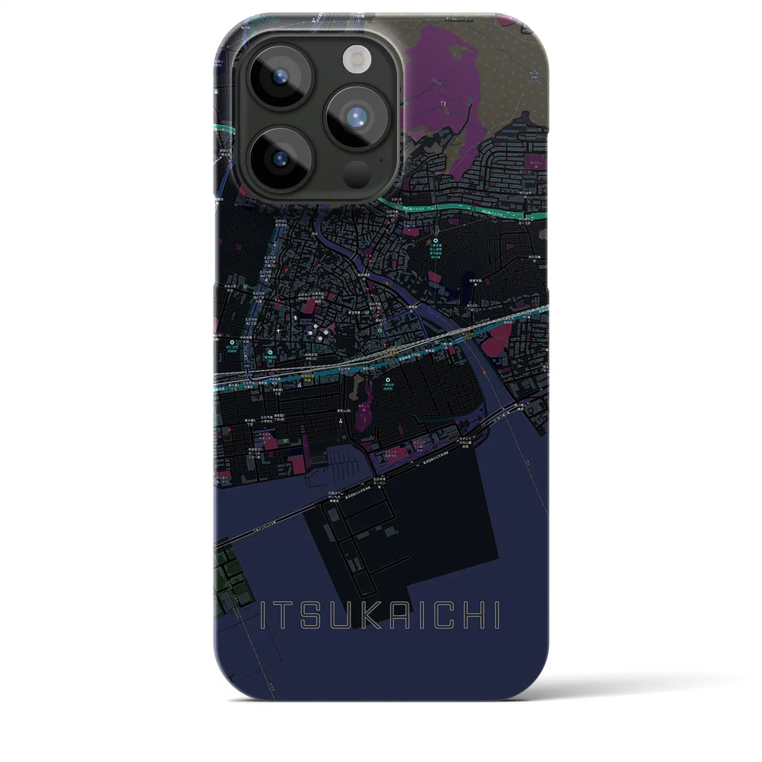 【五日市（広島県）】地図柄iPhoneケース（バックカバータイプ・ブラック）iPhone 15 Pro Max 用