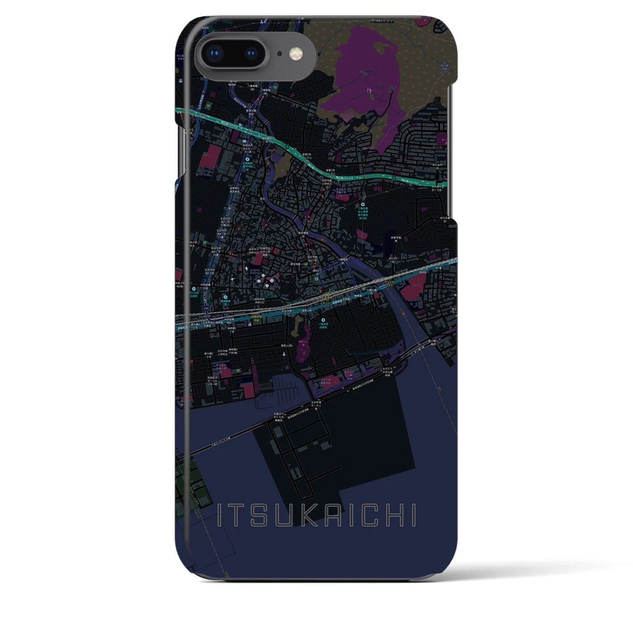 【五日市（広島県）】地図柄iPhoneケース（バックカバータイプ・ブラック）iPhone 8Plus /7Plus / 6sPlus / 6Plus 用