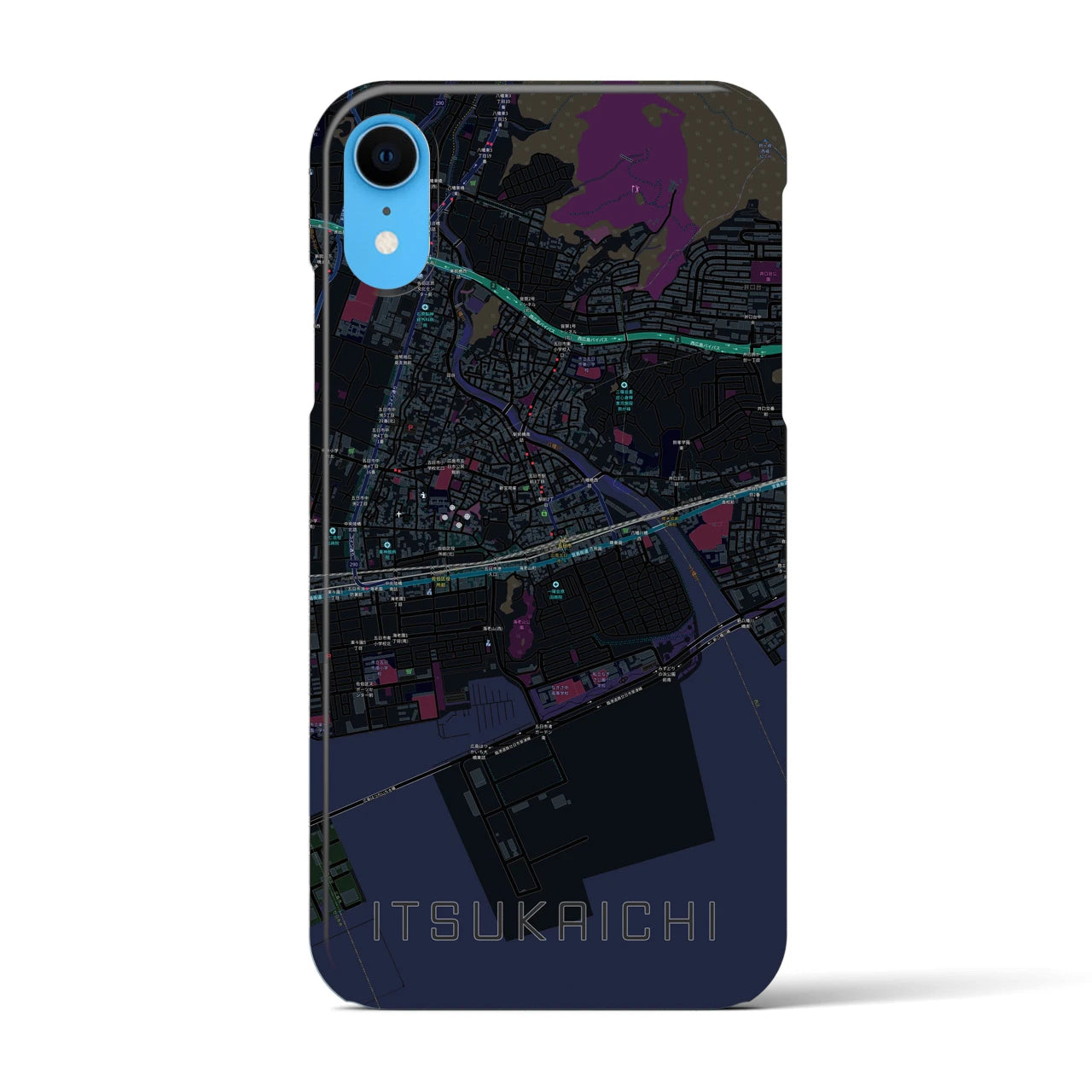 【五日市（広島県）】地図柄iPhoneケース（バックカバータイプ・ブラック）iPhone XR 用