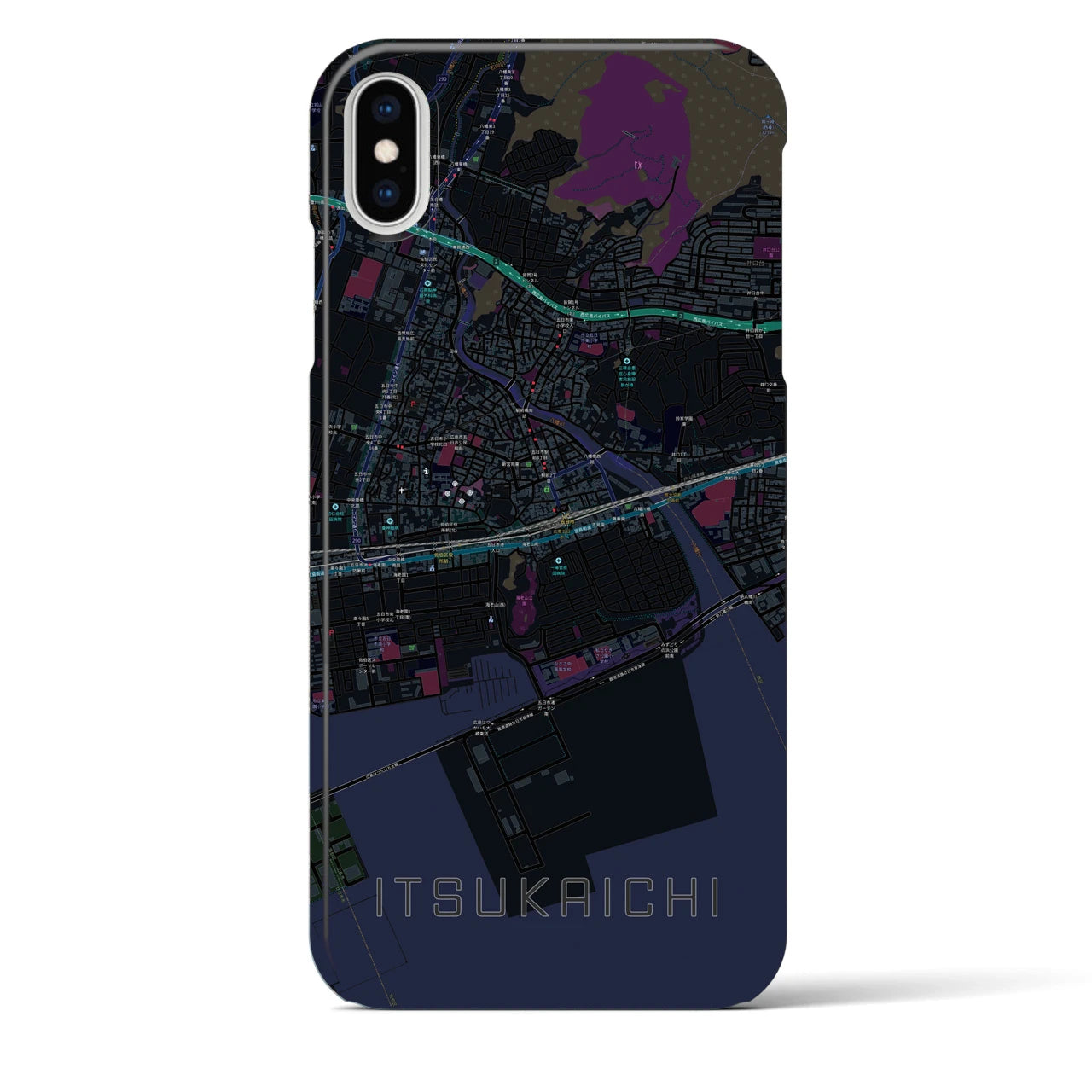 【五日市（広島県）】地図柄iPhoneケース（バックカバータイプ・ブラック）iPhone XS Max 用