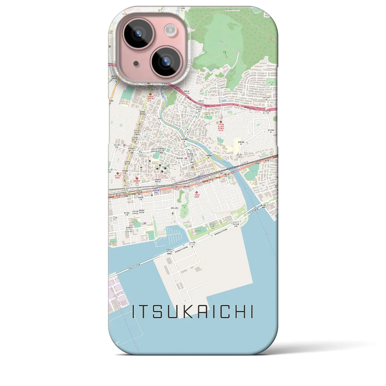 【五日市（広島県）】地図柄iPhoneケース（バックカバータイプ・ナチュラル）iPhone 15 Plus 用